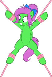 Size: 3217x4760 | Tagged: safe, artist:equestria secret guard, derpibooru import, oc, oc only, oc:zippy sparkz, pegasus, pony, pony creator, armpits, belly button, bondage, female, helpless, lying down, mare, pegasus oc, rope, rope bondage, sexy, show accurate, simple background, solo, spread eagle, spread legs, spreading, tied up, transparent background, vector