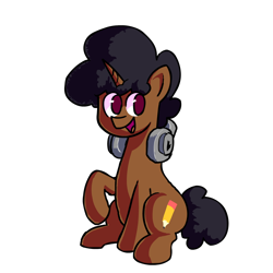 Size: 1200x1200 | Tagged: safe, artist:rainbrony, derpibooru import, oc, oc only, pony, unicorn, 2023 community collab, derpibooru community collaboration, headphones, simple background, sitting, solo, transparent background