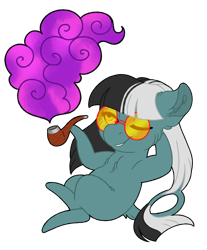 Size: 1024x1239 | Tagged: safe, artist:azure-art-wave, derpibooru import, oc, earth pony, pony, chibi, female, mare, pipe, simple background, smoke, solo, sunglasses, transparent background