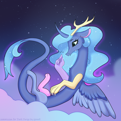 Size: 3000x3000 | Tagged: safe, artist:xjenn9, derpibooru import, princess luna, draconequus, draconequified, species swap