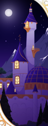 Size: 939x2436 | Tagged: safe, artist:willoillo, derpibooru import, background, canterlot, castle, city, moon, no pony, scenery, tales by moonlight