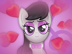 Size: 1600x1200 | Tagged: safe, artist:angryprogrockbrony, derpibooru exclusive, derpibooru import, octavia melody, earth pony, pony, bedroom eyes, bowtie, bust, eyebrows, eyeshadow, female, heart, looking at you, love face, makeup, mare, smiling, smiling at you, solo