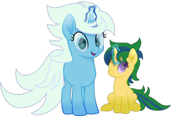 Size: 11907x8035 | Tagged: safe, artist:lincolnbrewsterfan, artist:switchyswap, derpibooru exclusive, derpibooru import, oc, oc only, pony, unicorn, collaboration, .svg available, 2023 community collab, :d, aura, blank flank, blue eyes, derpibooru community collaboration, duo, duo female, female, glowing, glowing horn, horn, inkscape, looking at you, magic, magic aura, movie accurate, one eye closed, open mouth, open smile, purple eyes, simple background, sitting, smiling, standing, striped mane, striped tail, svg, tail, telekinesis, transparent background, two toned mane, two toned tail, unicorn oc, vector, wink, winking at you