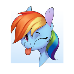 Size: 2800x2800 | Tagged: safe, artist:aquaticvibes, derpibooru import, rainbow dash, pegasus, pony, ;p, bust, female, looking at you, mare, one eye closed, passepartout, portrait, smiling, smiling at you, solo, tongue, tongue out, wink, winking at you