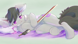 Size: 2844x1600 | Tagged: safe, artist:ancesra, derpibooru import, octavia melody, earth pony, pony, :3, blushing, cute, female, hair, looking at you, lying down, mane, mare, one ear down, purple eyes, solo, tail