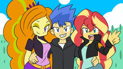 Size: 1920x1080 | Tagged: safe, artist:studiodraw, derpibooru import, adagio dazzle, flash sentry, sunset shimmer, human, equestria girls, female, flash sentry gets all the waifus, flashagio, flashimmer, male, shipping, straight, trio