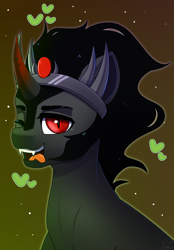 Size: 3160x4536 | Tagged: safe, artist:dinoalpaka, derpibooru import, king sombra, pony, unicorn, heart, looking at you, male, one eye closed, smiling, solo, stallion, the crystal empire 10th anniversary, tongue, tongue out, wink