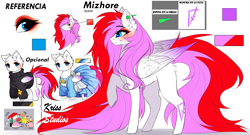 Size: 4800x2600 | Tagged: safe, artist:krissstudios, derpibooru import, oc, oc:mizhore, pegasus, pony, clothes, dress, female, mare, reference sheet, simple background, solo, sweater, white background