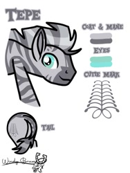 Size: 768x1024 | Tagged: safe, artist:windy breeze, derpibooru import, oc, oc only, oc:tepe, zebra, butt, green eyes, grimdark in the description, leonine tail, male, plot, reference sheet, simple background, stallion, stripes, tail, white background, zebra oc