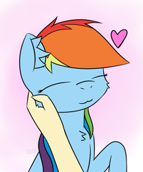 Size: 915x1100 | Tagged: safe, artist:samuel-neocros, derpibooru import, rainbow dash, human, pegasus, pony, :3, eyes closed, heart, holiday, human on pony petting, petting, solo focus, valentine's day