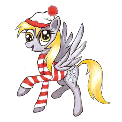 Size: 500x500 | Tagged: safe, artist:jejejoja, derpibooru import, derpy hooves, pegasus, pony, 2012, clothes, hat, old art, raised hoof, raised leg, shirt, simple background, solo, striped shirt, traditional art, where's waldo, white background