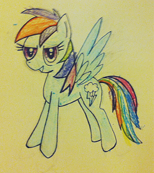 Size: 912x1024 | Tagged: safe, artist:jejejoja, derpibooru import, rainbow dash, pegasus, pony, 2012, old art, solo, traditional art