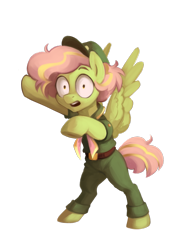 Size: 949x1265 | Tagged: safe, artist:jewellier, derpibooru import, oc, oc:warmworm, pegasus, pony, alternate universe, clothes, hat, mlp oc ask (ru), pegasus oc, scout, shrunken pupils, simple background, solo, summer camp au, transparent background, younger