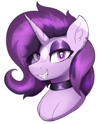 Size: 3060x3822 | Tagged: safe, artist:czu, derpibooru import, oc, oc:czupone, pony, unicorn, bust, choker, eyeliner, fangs, makeup, male, simple background, skull, skull eyes, solo, transparent background, wingding eyes