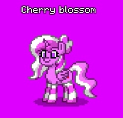 Size: 413x396 | Tagged: safe, derpibooru import, oc, oc only, oc:cherry blossom, alicorn, pony, alicorn oc, clothes, cutie mark, horn, pony town, purple background, simple background, socks, solo, striped socks, wings