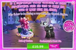 Size: 1960x1300 | Tagged: safe, derpibooru import, king sombra, maud pie, earth pony, pony, unicorn, the cutie re-mark, advertisement, alternate hairstyle, alternate timeline, apocalypse maud, armor, bush, bust, clothes, costs real money, craft, crystal, crystal war timeline, english, female, gameloft, mare, numbers, official, pouch, rock, sale, sculpture, solo, solo focus, sombraverse, statue, text