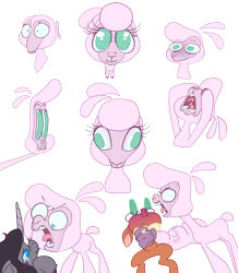 Size: 2700x3100 | Tagged: safe, artist:storyteller, derpibooru import, cashmere (tfh), oleander, pom lamb, classical unicorn, deer, reindeer, sheep, unicorn, them's fightin' herds, asphyxiation, cloven hooves, community related, kubrick stare, leonine tail, sketch, sketch dump, strangling, unshorn fetlocks, yelling