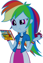 Size: 699x1042 | Tagged: safe, artist:dustinwatsongkx, derpibooru import, rainbow dash, equestria girls, perfect day for fun, apple, eating, food, nighttime shading, simple background, solo, super mario maker, super mario maker for nintendo 3ds, transparent background, unsure, video game box