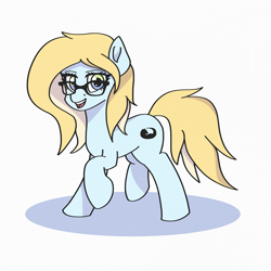 Size: 2000x2000 | Tagged: safe, artist:artevi, derpibooru import, oc, oc:dylexic, earth pony, pony, glasses, open mouth, simple background, smiling, solo, white background