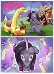 Size: 2460x3350 | Tagged: safe, artist:redahfuhrerking, derpibooru import, arizona cow, fhtng th§ ¿nsp§kbl, oleander, paprika paca, oc, oc:sila, alpaca, classical unicorn, demon, horse, unicorn, them's fightin' herds, basketball, bloodshot eyes, cloven hooves, colored, community related, crying, eye beams, flower, flower pot, food, kubrick stare, leonine tail, musical instrument, paintbrush, paprika physics, plunger, saxophone, shading, sketch, sketch dump, sports, square hole, tail, text, unshorn fetlocks, watermelon