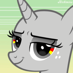 Size: 512x512 | Tagged: safe, artist:kichimina, derpibooru import, pony, unicorn, animated, auction, auction open, bust, colored, commission, eyebrow wiggle, eyeshadow, female, freckles, generic pony, gif, gradient background, horn, lidded eyes, looking at you, loop, makeup, mare, partial color, perfect loop, portrait, show accurate, signature, smiling, smiling at you, smirk, solo, vector, wrinkles, ych animation, your character here