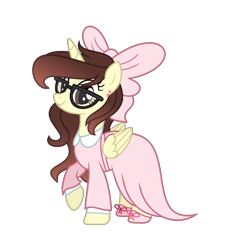 Size: 2053x2065 | Tagged: safe, artist:darbypop1, derpibooru import, oc, oc:darby, alicorn, pony, bow, clothes, dress, female, glasses, hair bow, mare, simple background, solo, transparent background