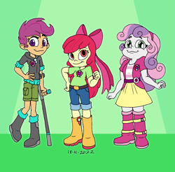 Size: 1731x1700 | Tagged: safe, artist:tmntsam, derpibooru import, apple bloom, scootaloo, sweetie belle, human, equestria girls, cripple, cutie mark crusaders, diverse body types, equestria girls toon, female, height difference, the cmc's cutie marks, trio, trio female