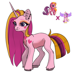 Size: 1080x1080 | Tagged: safe, artist:crumbelinadicarmello, derpibooru import, princess cadance, rainbow flash, oc, pony, unicorn, g4, avatar maker fantasy pony, background pony, body markings, coat markings, ear piercing, earring, eyeshadow, heart, jewelry, long hair, magical lesbian spawn, makeup, next generation, offspring, parent:princess cadance, parent:rainbow flash, piercing, princess, purple eyes, requested art, simple background, solo, studs, transparent background, unshorn fetlocks