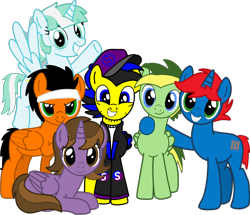 Size: 5120x4400 | Tagged: safe, artist:mrstheartist, derpibooru import, oc, oc only, oc:didgeree, oc:heart angel, oc:lekonar, oc:ponyseb, oc:princess kincade, oc:train track, twilight's kingdom, group photo, let the rainbow remind you, simple background, transparent background