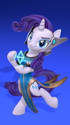 Size: 2160x3840 | Tagged: safe, artist:owlpirate, derpibooru import, rarity, pony, unicorn, 3d, 4k, bipedal, clothes, cosplay, costume, dress, female, gradient background, high res, looking at you, mare, overwatch, smiling, smiling at you, solo, source filmmaker, standing, standing on one leg, symmetra