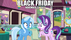 Size: 2064x1158 | Tagged: safe, artist:not-yet-a-brony, artist:osipush, derpibooru import, starlight glimmer, trixie, unicorn, 2022, black friday, female, friends, holiday, mare, november, oh crap, oh crap face, shocked, shocked expression, shopping, shopping list, song reference, store, thanksgiving, this will not end well, youtube link in the description