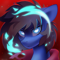 Size: 1500x1500 | Tagged: safe, alternate version, artist:zlatavector, derpibooru import, oc, oc only, oc:bizarre song, pegasus, pony, blue fire, cloak, clothes, looking at you, male, solo, stallion