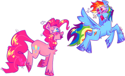 Size: 1299x794 | Tagged: safe, artist:troublelooksforme, derpibooru import, pinkie pie, rainbow dash, earth pony, pegasus, pony, duo, female, simple background, transparent background