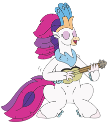 Size: 2443x2784 | Tagged: safe, artist:supahdonarudo, derpibooru import, queen novo, classical hippogriff, hippogriff, my little pony: the movie, eyes closed, musical instrument, playing instrument, simple background, singing, sitting, transparent background, ukulele