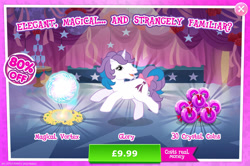 Size: 1958x1300 | Tagged: safe, derpibooru import, idw, glory, pony, unicorn, g1, g4, advertisement, bow, costs real money, english, female, gameloft, horn, magic, mare, numbers, official, sale, solo, solo focus, tail, tail bow, text, vortex