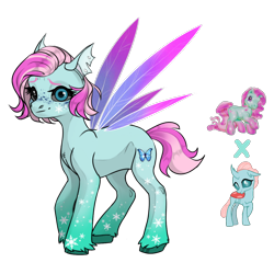 Size: 1200x1200 | Tagged: safe, artist:crumbelinadicarmello, derpibooru import, minty, ocellus, oc, changeling, hybrid, pony, g3, g4, avatar maker fantasy pony, black sclera, blue eyes, body markings, eyelashes, facial markings, female, freckles, fusion, gradient hooves, gradient legs, half changeling, heterochromia, insect wings, pink mane, short mane, short tail, simple background, snow, snowflake, solo, tail, transparent background, wings, winter minty