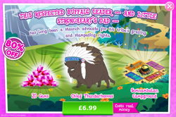 Size: 1962x1300 | Tagged: safe, derpibooru import, chief thunderhooves, buffalo, advertisement, bowl, camp, cauldron, cloven hooves, costs real money, cup, english, feather, gameloft, gem, headress, horns, ladle, male, numbers, official, sale, solo, solo focus, spoon, text
