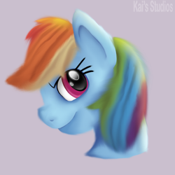 Size: 2000x2000 | Tagged: safe, artist:kaifurry, derpibooru import, rainbow dash, pegasus, pony, bust, digital painting, fluffy, grin, high res, portrait, simple background, smiling, solo