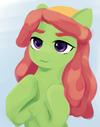 Size: 511x650 | Tagged: safe, artist:some_ponu, derpibooru import, tree hugger, earth pony, pony, :3, bust, female, hoof on chest, looking at you, mare, portrait, smiling, solo