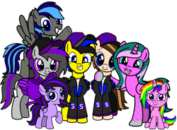 Size: 5924x4358 | Tagged: safe, artist:mrstheartist, derpibooru import, oc, oc only, oc:knifeth storm, oc:ponyseb, oc:ruby belle, oc:seb the pony, oc:viola love, 2023 community collab, derpibooru community collaboration, female, filly, foal, group, male, mare, simple background, stallion, transparent background