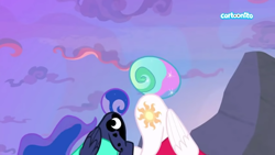 Size: 1366x768 | Tagged: safe, derpibooru import, screencap, princess celestia, princess luna, alicorn, pony, between dark and dawn, ass up, butt, cartoonito logo, cutie mark, duo, duo focus, ethereal mane, evening, face down ass up, female, folded wings, logo, majestic as fuck, mare, moonbutt, out of context, plot, praise the moon, praise the sun, royal sisters, siblings, sisters, sunbutt, tail, tail bun, wings