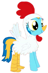 Size: 243x366 | Tagged: safe, artist:heil ric, derpibooru import, oc, oc only, oc:general mumble, earth pony, pony, animal costume, chicken suit, clothes, costume, female, mare, nightmare night costume, simple background, smiling, solo, transparent background