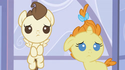 Size: 3072x1727 | Tagged: safe, derpibooru import, screencap, pound cake, pumpkin cake, pegasus, pony, unicorn, baby cakes, season 2, baby, baby pony, cake twins, colt, duo, duo male and female, ears, female, filly, floppy ears, flying, foal, fraternal twins, frown, high res, male, siblings, spread wings, twins, wings