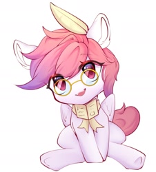 Size: 1545x1710 | Tagged: safe, artist:米蕾塔, derpibooru import, oc, oc only, oc:芳棠, pegasus, pony, bowtie, female, glasses, looking at you, mare, quill, simple background, solo, white background