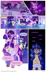 Size: 2301x3549 | Tagged: safe, artist:darlyjay, derpibooru import, twilight sparkle, twilight sparkle (alicorn), oc, oc:starfall sparkle, oc:sterling sentry, alicorn, pegasus, pony, unicorn, comic:save the harmony, female, magic, mare, offspring, parent:flash sentry, parent:twilight sparkle, parents:flashlight