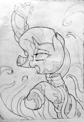 Size: 708x1024 | Tagged: safe, artist:maren, derpibooru import, nightmare rarity, rarity, pony, unicorn, 2019, crying, crystal heart, doodle, female, mare, nightmarified, old art, open mouth, solo, tentacles, traditional art, transformation