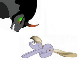 Size: 1134x877 | Tagged: safe, artist:dsb71013, derpibooru exclusive, derpibooru import, amber waves, king sombra, crystal pony, arched back, behaving like a cat, ears back, scared, simple background, the crystal empire 10th anniversary, white background