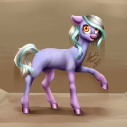 Size: 1024x1024 | Tagged: safe, artist:avroras_world, derpibooru import, oc, oc only, earth pony, pony, colored hooves, earth pony oc, eyelashes, female, mare, raised hoof, raised leg, signature, smiling, solo