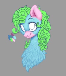 Size: 900x1024 | Tagged: safe, artist:avroras_world, derpibooru import, oc, oc only, earth pony, pony, bust, chest fluff, earth pony oc, eyelashes, female, gray background, mare, signature, simple background, smiling, solo