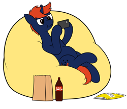 Size: 2605x2226 | Tagged: safe, artist:hbgxh, derpibooru import, oc, oc only, oc:fizakn catto, pony, unicorn, belly button, cellphone, coca-cola, horn, lying down, male, phone, simple background, unicorn oc, white background